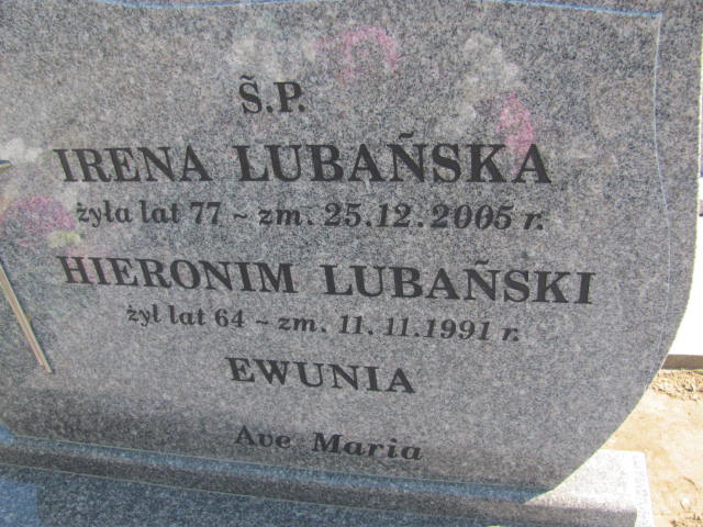 Irena Lubańska 1928 Konin Łężyn - Grobonet - Wyszukiwarka osób pochowanych